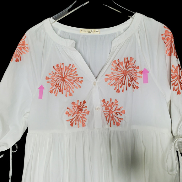 Wayward Fancies Eshakti Dress L White Poplin Tiered Embroidered cottagecore - Picture 9 of 11
